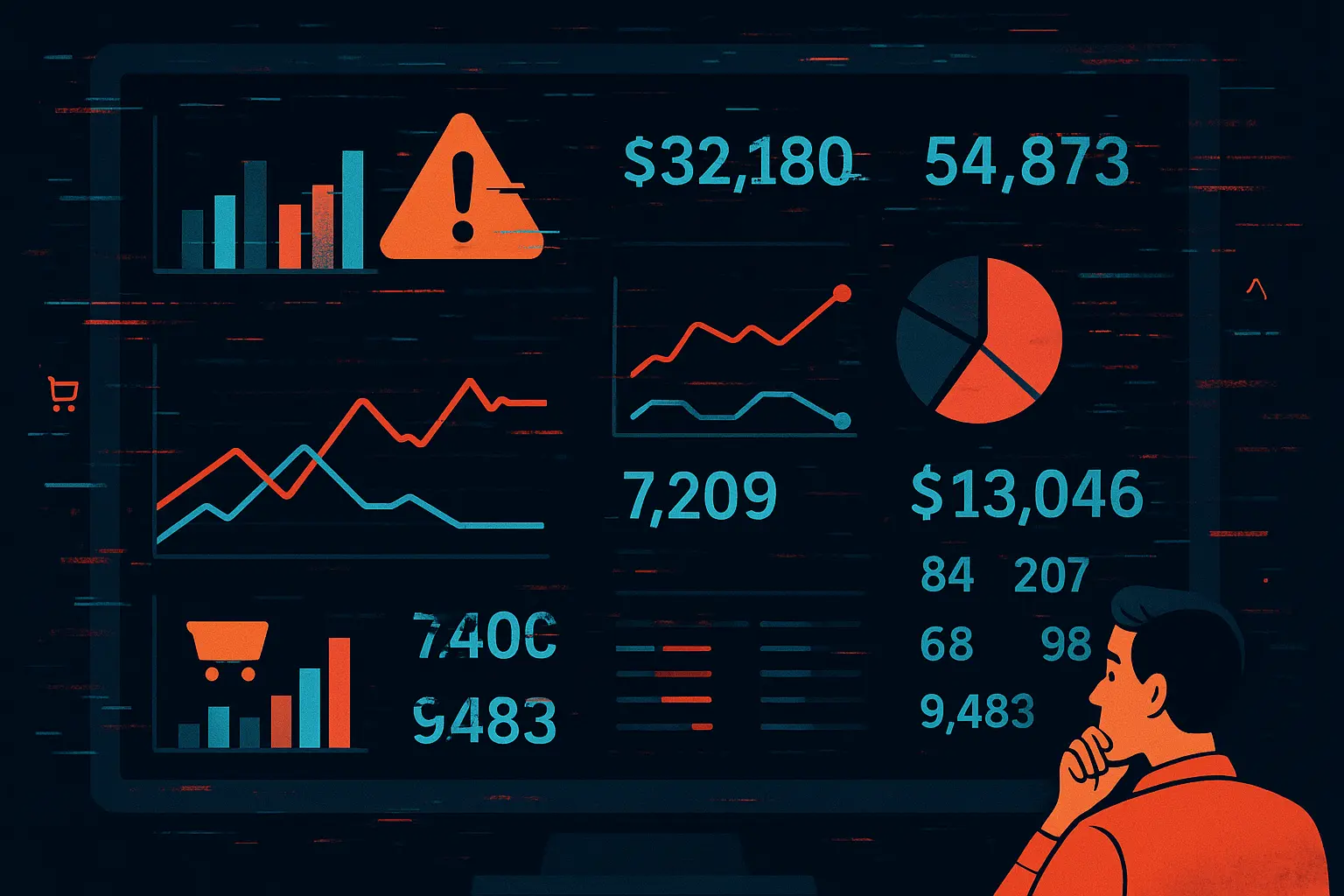 Amazon data accuracy visualization showing conflicting numbers across analytics dashboards with warning symbol