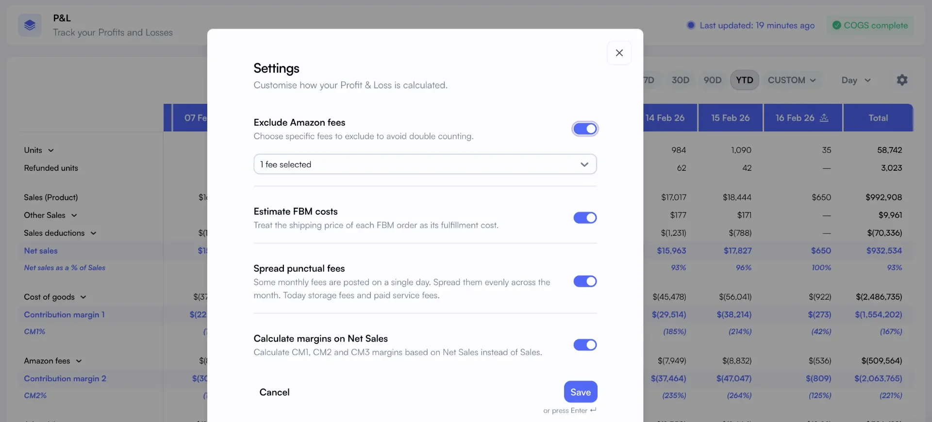 Customizable P&L columns and saved views in Nova, with product tags applied