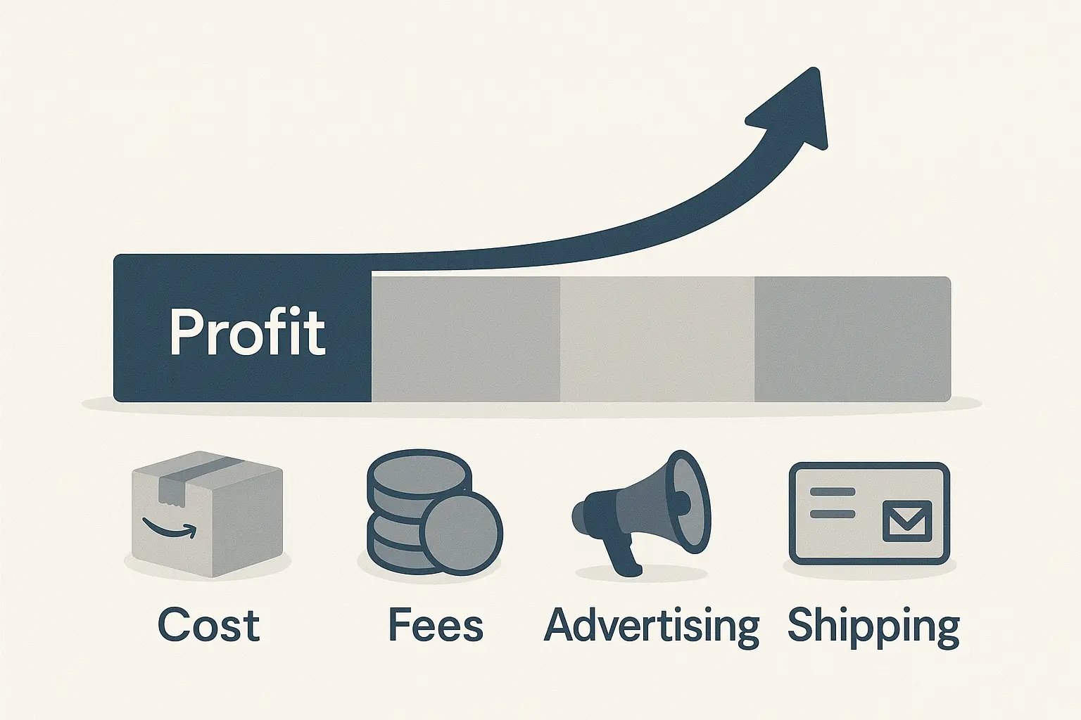 Visual representation of profit growth tracking with detailed breakdown of costs, fees, advertising, and shipping expenses